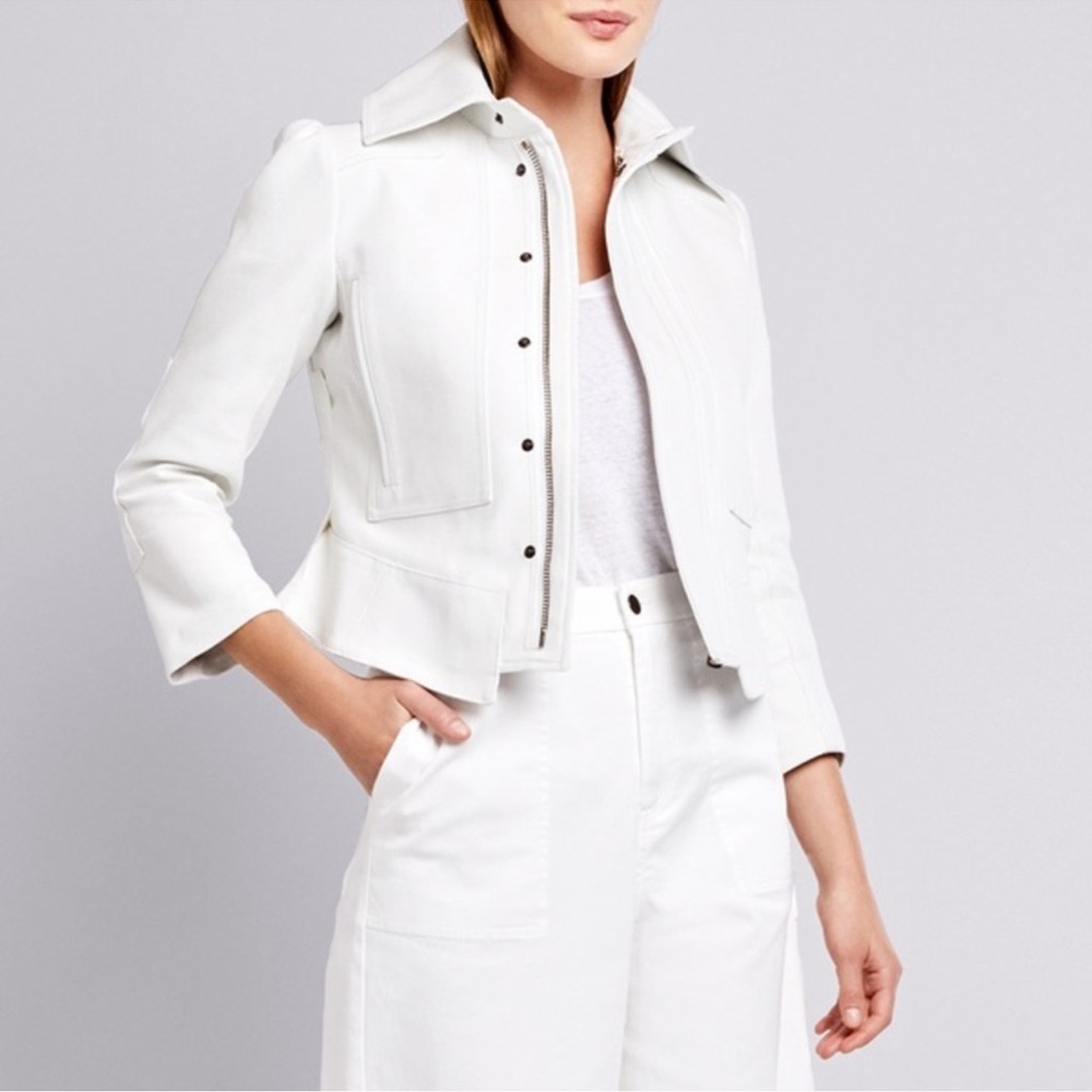 Cropped White Jean Jacket with Zip & Snap Front